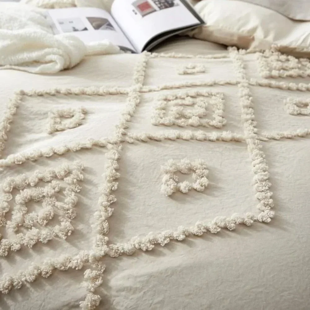 New Cream Boho Queen Tassel Comforter Duvet Blanket & Sham